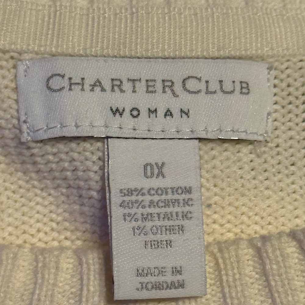 Charter Club Cream Knit Sweater Black Oz Scottie Dog Novelty Graphic Size 0X - Picture 7 of 8